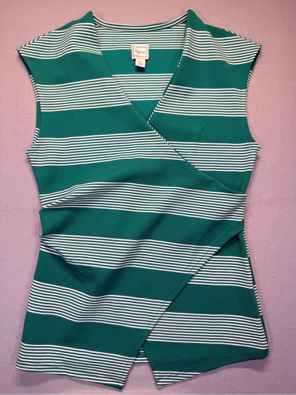 Maeve Green & White Striped Wrap Tank Top